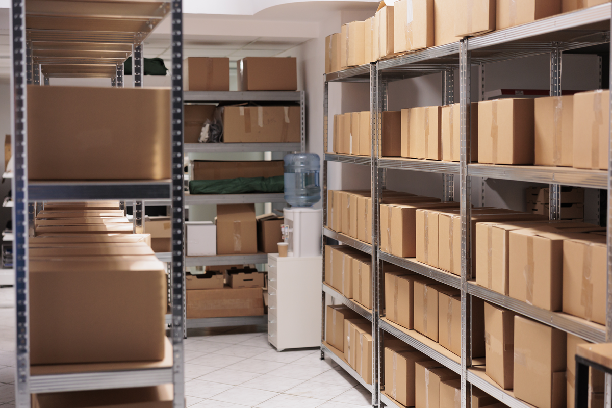 full storage room basement shelves
