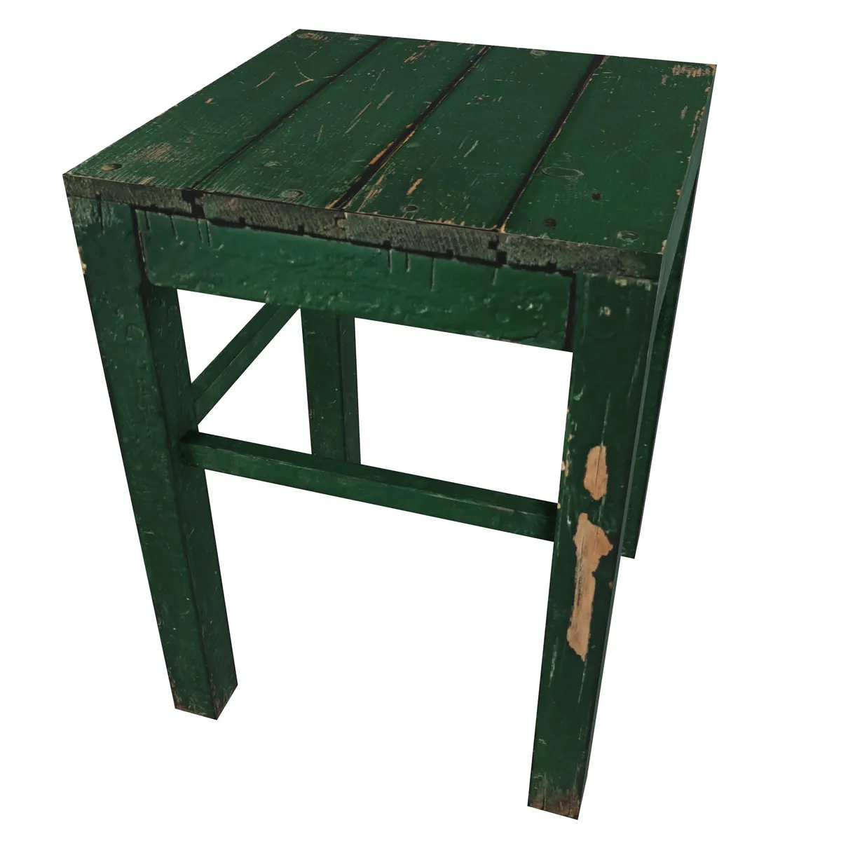 Alter grüner Holztisch mit abblätternder Farbe.